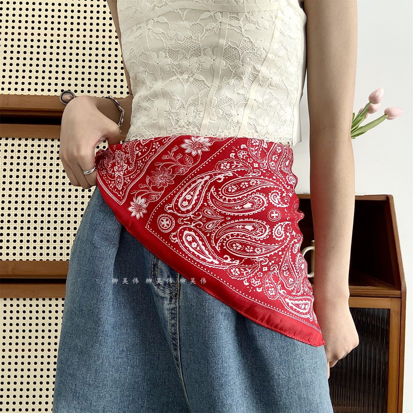 柳吴伟红色腰果花丝巾腰带女款配牛仔裤子屁帘装饰皮带腰间配饰潮,服饰配件/皮带/帽子/围巾,腰带/皮带/腰链,淘宝优惠券,粉丝福利购,淘宝优惠卷