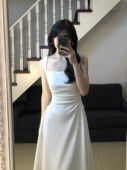 法式 白色收腰显瘦吊带连衣裙子女夏季 质感高级感小个子气质仙女裙