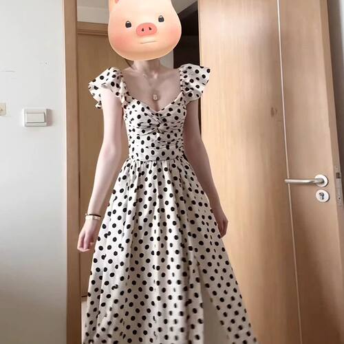 2025年法式温柔荷叶边波点连衣裙女夏季新款甜辣收腰显瘦绝美裙子