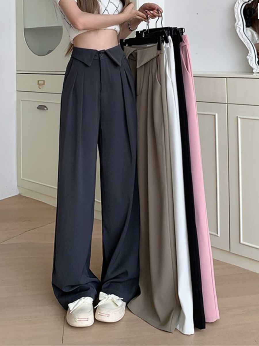 翻领直筒西装裤垂感高腰休闲裤