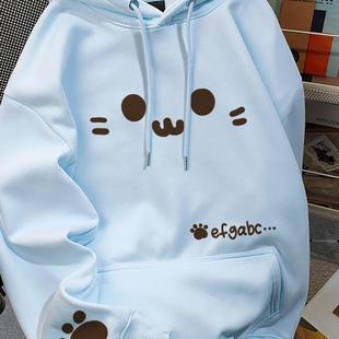 美式 可爱卡通印花连帽卫衣女秋冬小众宽松百搭oversize学院风上衣