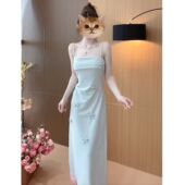 甜美收腰显瘦无袖 法式 立体蝴蝶结小香风吊带抹胸连衣裙女夏季 长裙