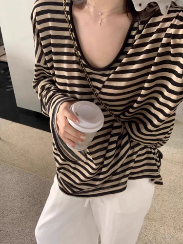 Pmiyc美式条纹长袖防晒T恤女