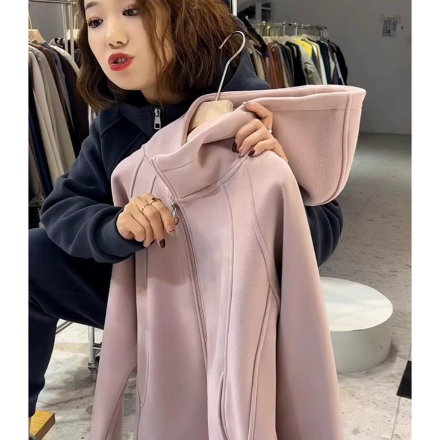 时尚洋气减龄连帽卫衣外套女秋冬新款宽松显瘦加绒小众chic上衣
