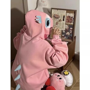 设计感vintage卫衣女秋季宽松oversize美式潮牌卡通恐龙连帽外套