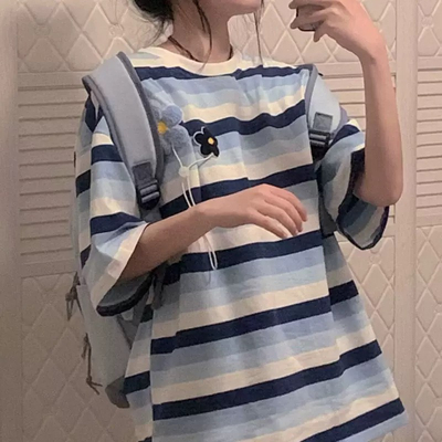 Pmiyc复古高街条纹短袖T恤女