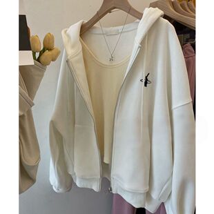 美式拉链简约连帽卫衣女春秋薄款韩版休闲宽松开衫外套ins上衣潮