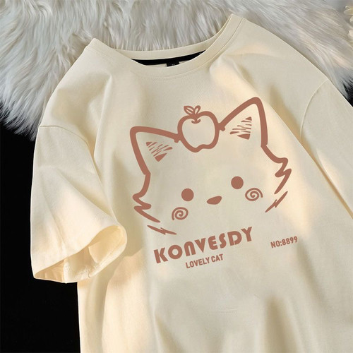 Pmiyc复古猫咪短袖T恤女夏季