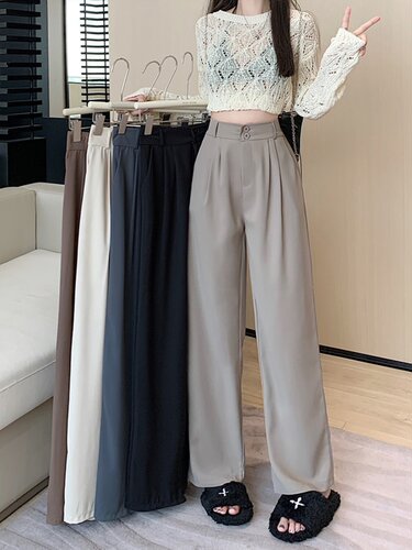 高腰休闲西装裤直筒拖地