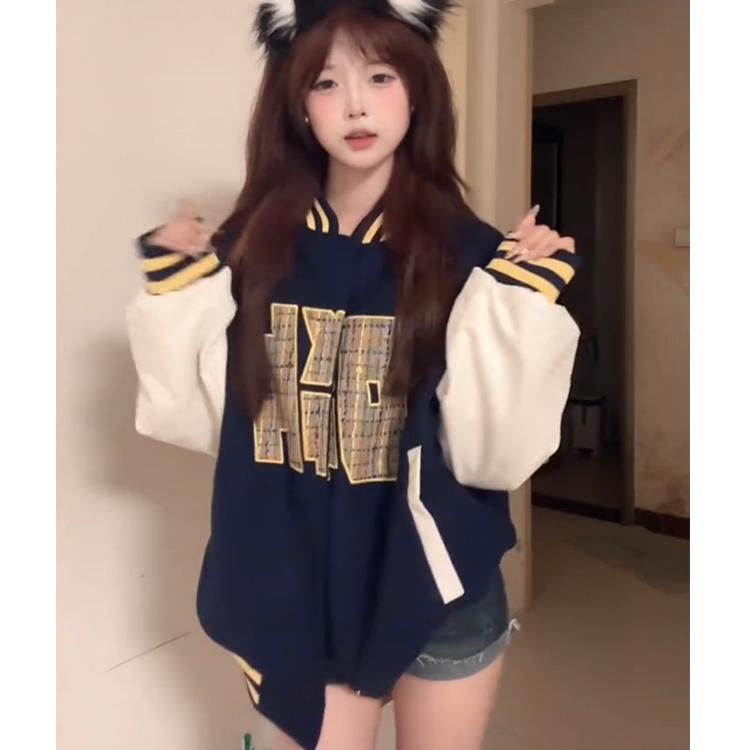 美式字母印花夹克外套女春秋薄款2024新款潮牌高街小众宽松上衣潮