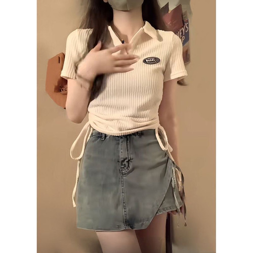 Pmiyc美式POLO领短袖褶皱T恤