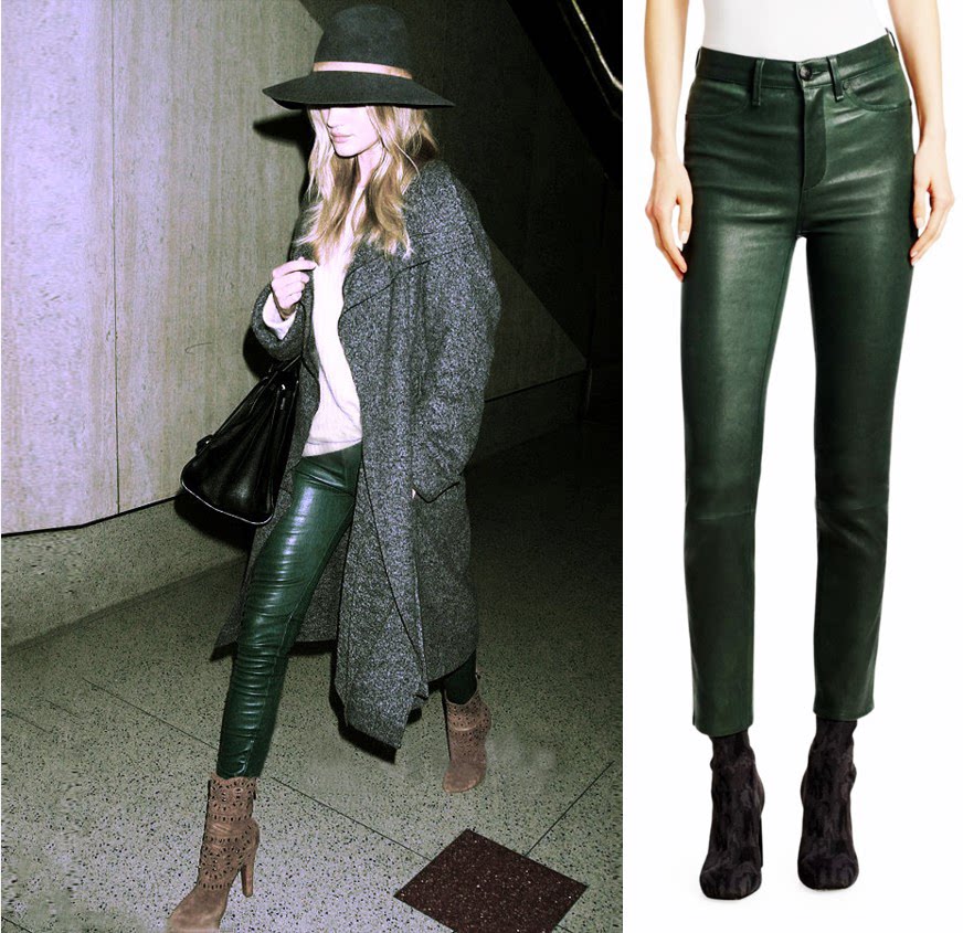 进口弹力真皮明星同款老钱风 包身烟管直筒九分裤 膝无横缝整皮