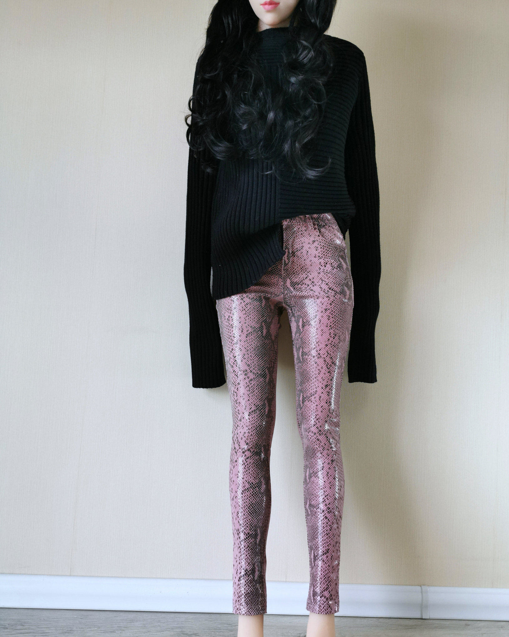 羊皮修身小脚裤 进口弹力皮蛇纹磨砂皮真皮紧身铅笔裤女