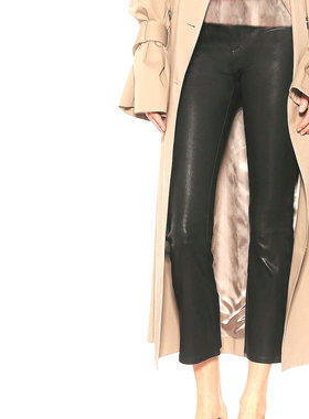 法国阿尔卑斯山羊皮全皮弹力皮真皮紧身烟管直筒裤八九分小皮裤黑