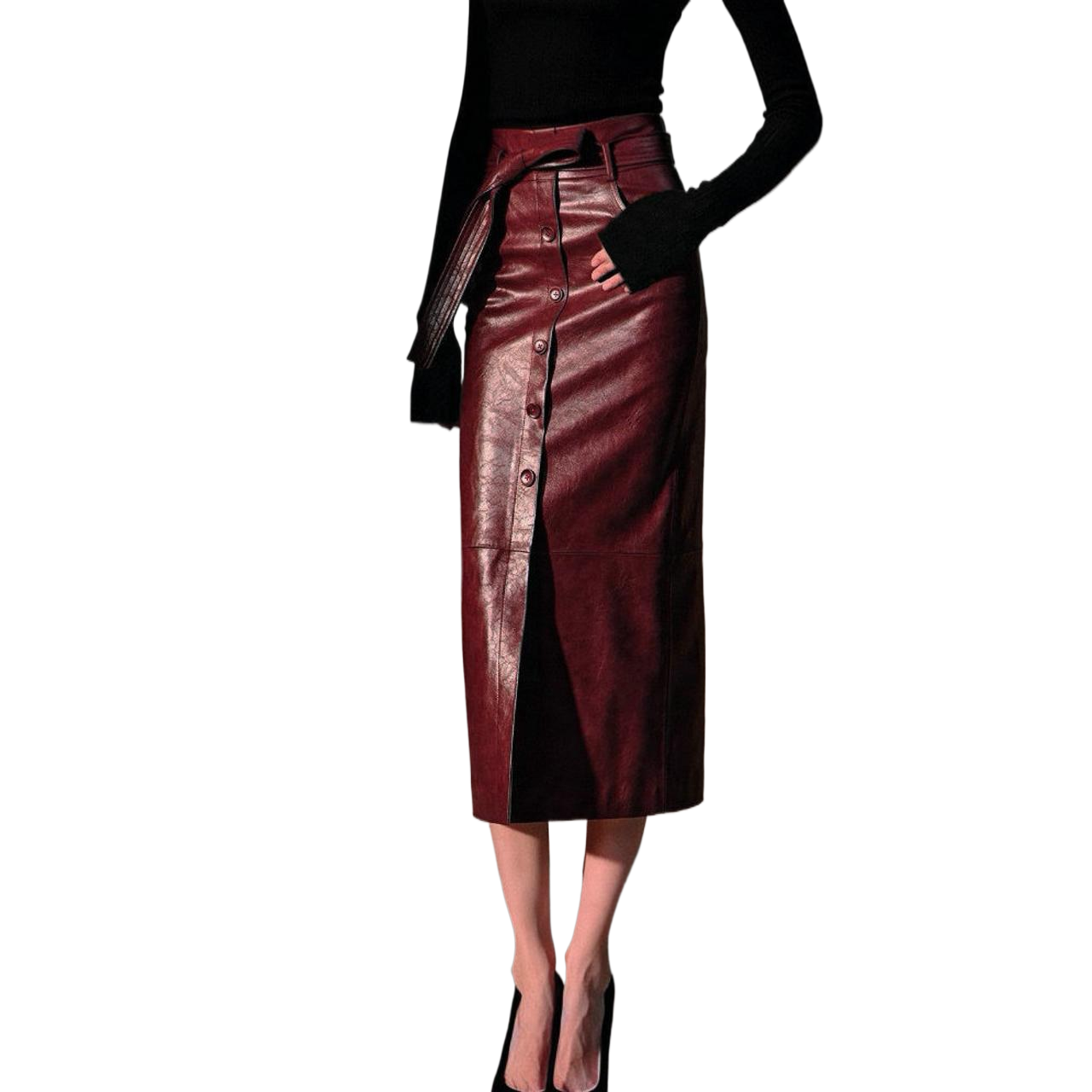 油蜡皮真皮女士半身长裙