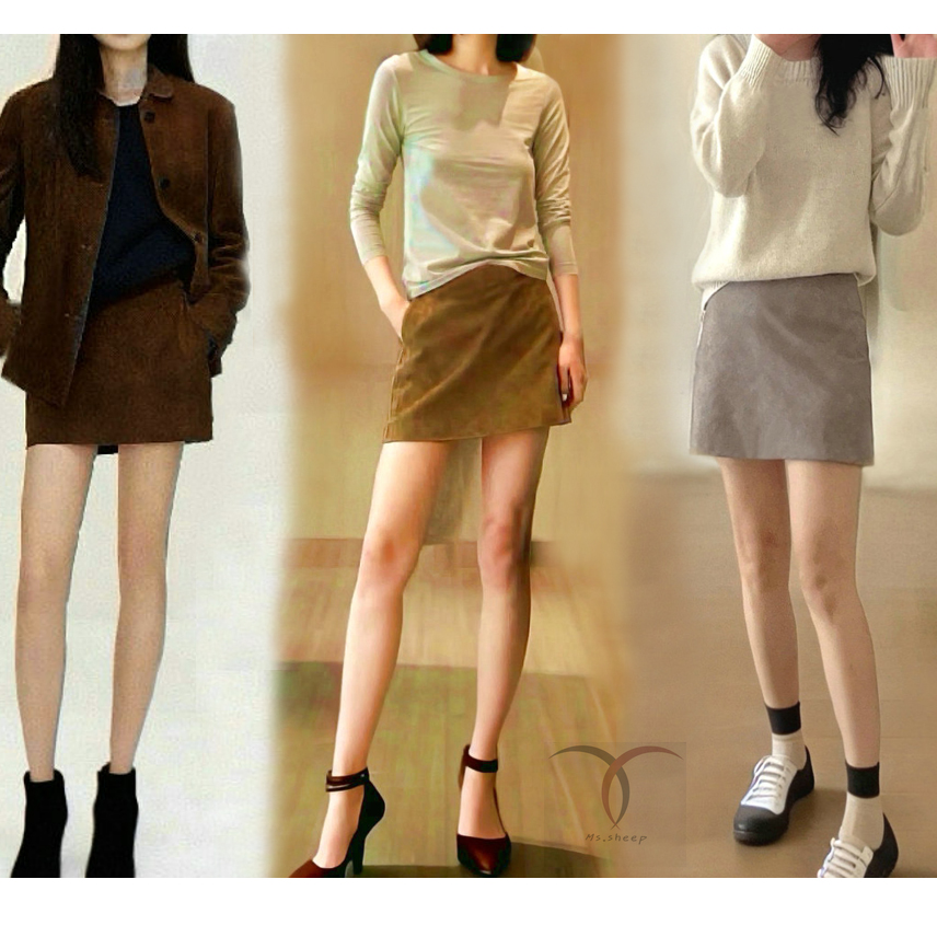 羊猄反绒女士半身小A裙