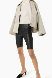 骑行裤 欧美明星街头风卡戴珊同款 短裤 紧身五分裤 植鞣皮山羊皮修身