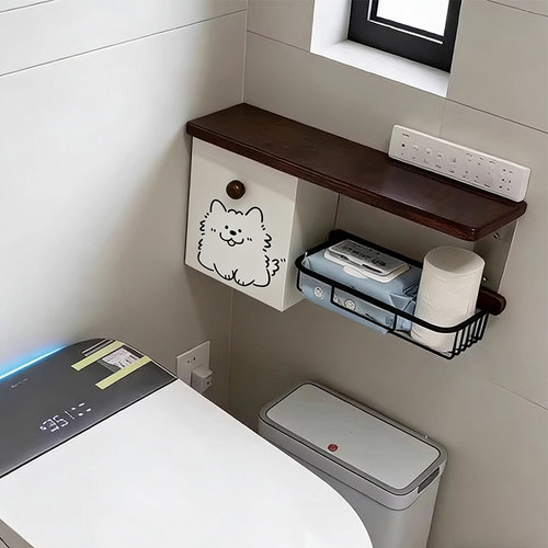 中古风卫生间马桶边置物架纸巾盒