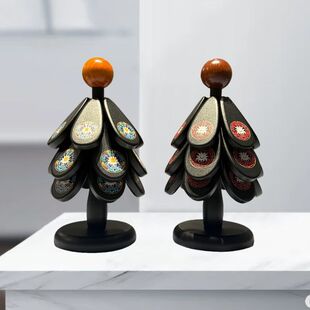 中古风圣诞树隔热垫餐桌高级感装饰摆件创意实木一棵树防烫垫碗垫