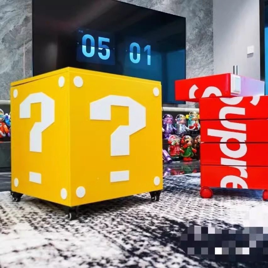 马里奥问号箱超级玛丽零食收纳柜大型落地摆件客厅家居卡通装饰品