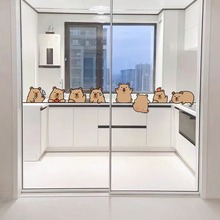 卡皮巴拉厨房浴室防撞贴纸玻璃门静电贴厕所卫生间装饰高级感贴画