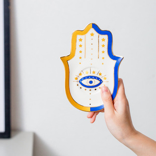 Hamsa法蒂玛之手陶瓷托盘 家用玄关摆件恶魔之眼首饰盘杯垫储物盘