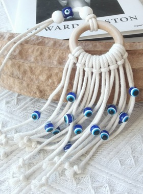 手工编织木环蓝眼睛挂件 酒店民宿evil eye恶魔之眼墙挂车内装饰
