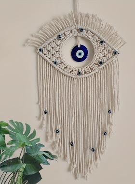 波西米亚手工编织蓝眼睛挂毯 evil eye恶魔之眼民宿壁挂墙上装饰