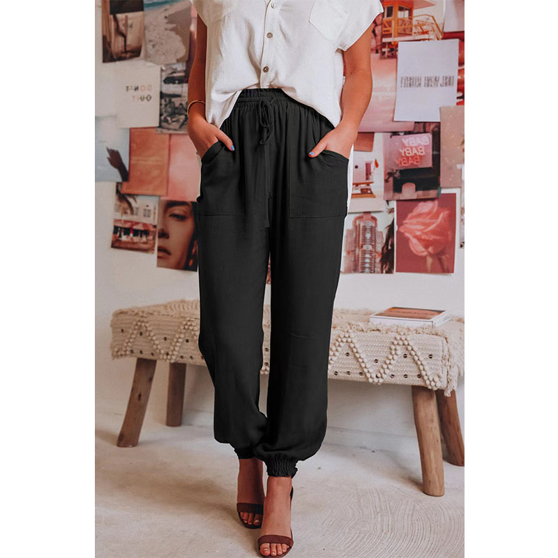 休闲抽绳松紧腰哈伦裤长裤 Casual Elastic Waist Harem Pants