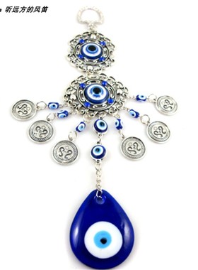 2个土耳其蓝眼睛挂件 Evil Eye恶魔之眼合金壁挂 琉璃蓝眼睛吊饰