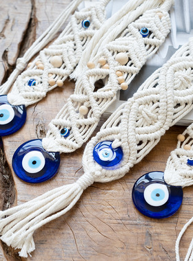 波西米亚手工蓝眼睛挂件 土耳其evil eye恶魔之眼挂饰玻璃壁饰
