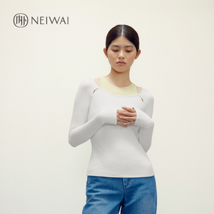 打底家居服睡衣NEIWAI222PF3401 内外少女镂空前肩针织长袖