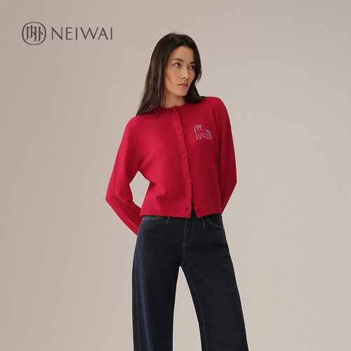 内外羊驼毛混纺圆领生肖开衫新年元旦马年冬季 NW252WB2706