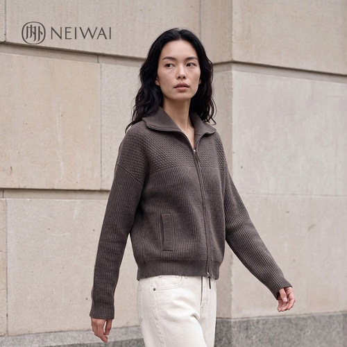 内外女士全羊绒立领肌理提花开衫柔软轻盈舒适26新品NW262WB2705