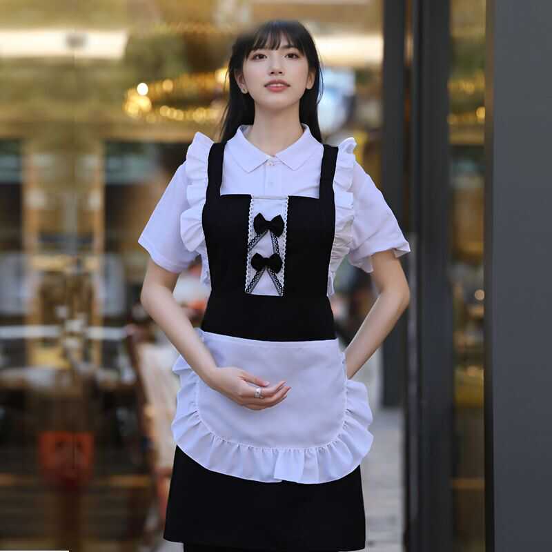 抖音爆款新款日系萝莉家用厨房网红女仆围裙美甲店员工作服可印字