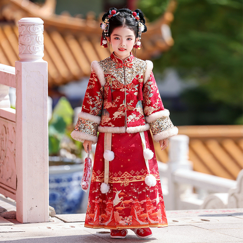 加绒连衣裙喜庆过年服唐装马面裙