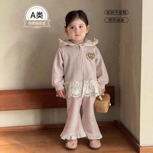 婴儿宝宝套装春款蕾丝花边连帽开衫卫衣卫裤超可爱婴幼童衣服A类