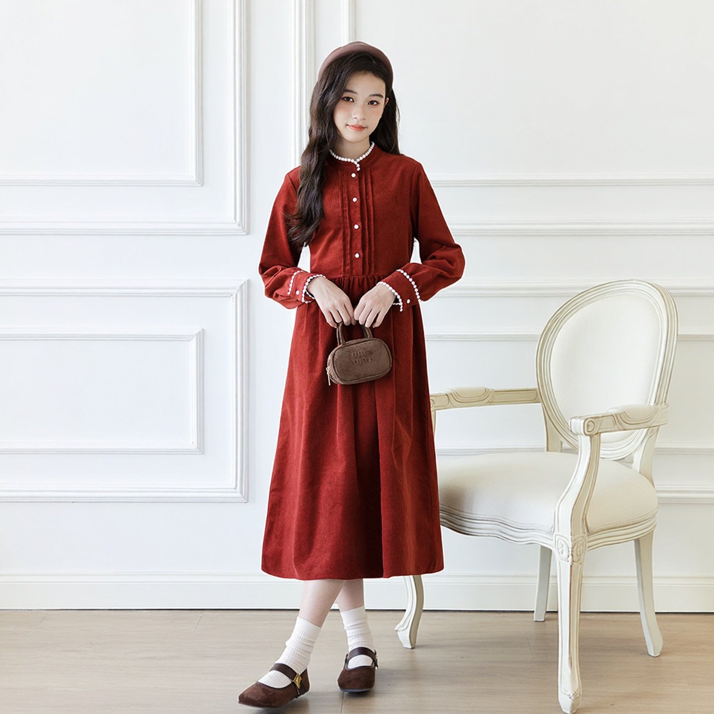 春秋冬女童连衣裙韩版洋气立领女孩灯芯绒纽扣时髦甜美裙子中大童,童装/婴儿装/亲子装,连衣裙,淘宝优惠券,粉丝福利购,淘宝优惠卷