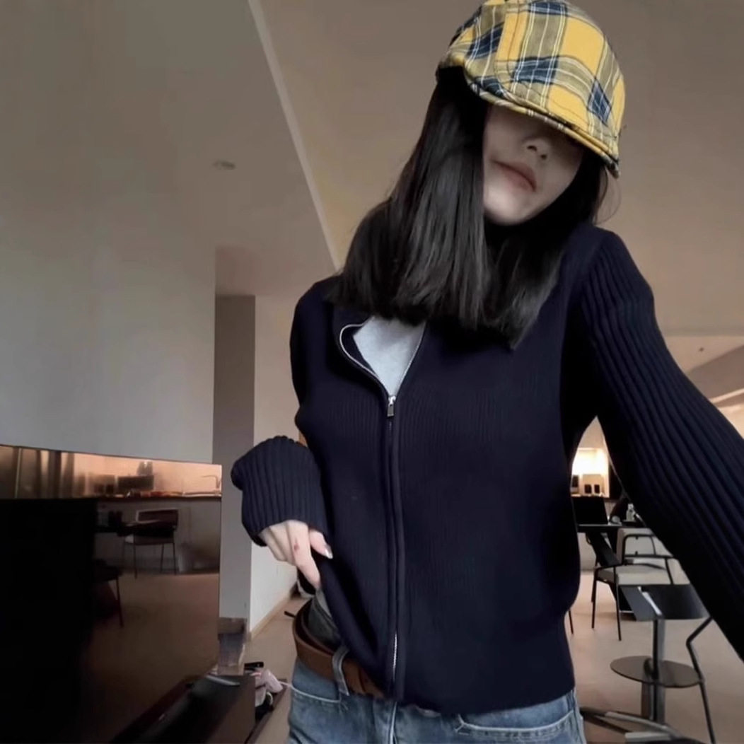 2025新款春季拉链毛衣针织开衫女潮ins辣妹短款显瘦百搭外套上衣