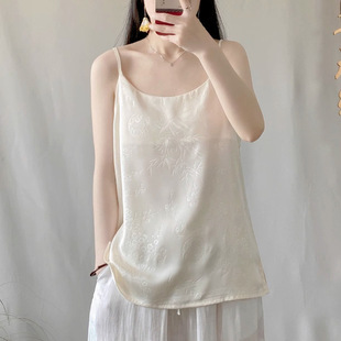 新中式 今年夏季 纯色吊带背心通勤提花感宽松上衣女内搭打底衫
