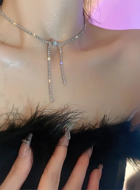 镶钻锆石蝴蝶结项链女轻奢小众高级设计感锁骨链新娘颈链礼服配饰