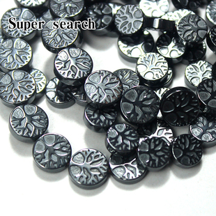 生命树黑胆石实心圆片圆饼散珠子diy手工串珠项链项链配饰耳坠珠