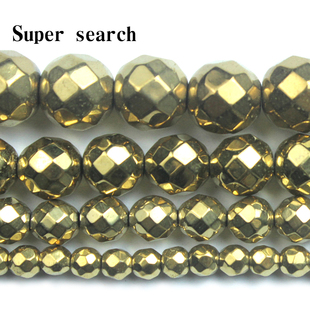 软切面铁矿石黑胆石金黄色石头散珠子diy手工串珠手链项链配饰