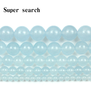 天然青灰蓝色玉髓散珠子diy手工串圆珠编织项链耳环吊坠女配件