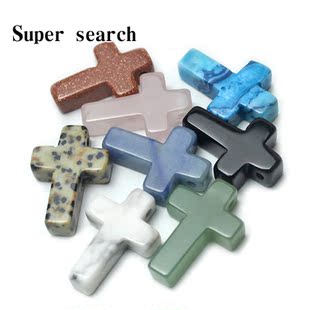 石头十字架配件饰品黑玛瑙绿东陵白松石diy手工制作材料项链吊坠