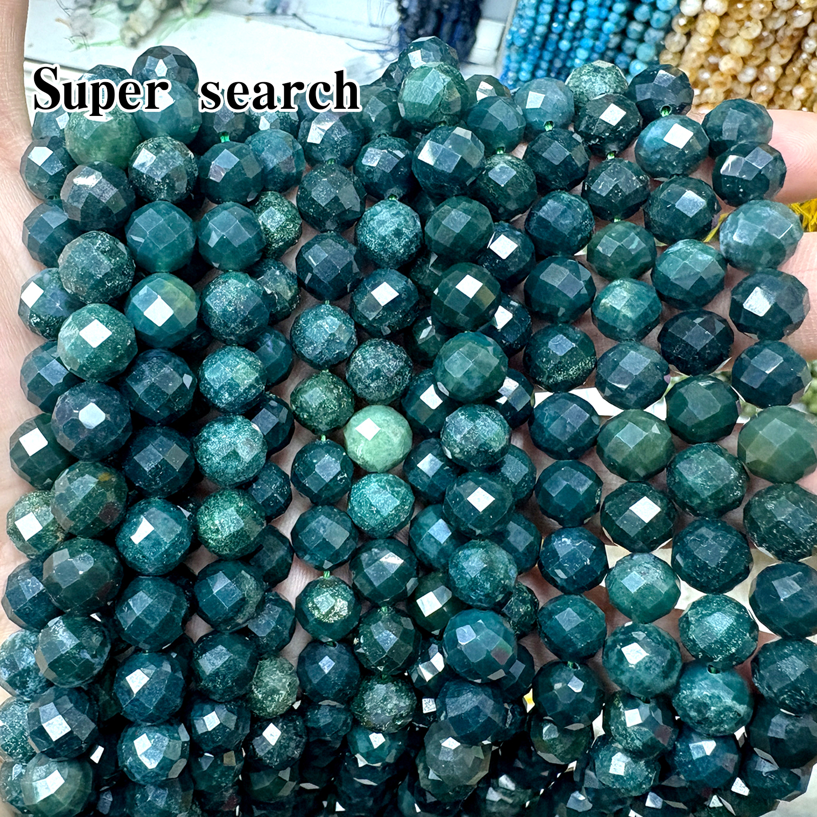 水草玛瑙硬切面玉髓绿色散珠子DIY手工手链项链耳坠配饰刻面串珠