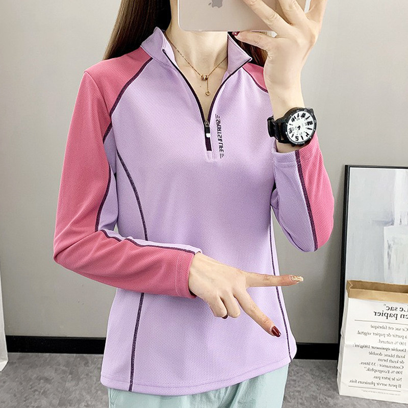 户外速干t恤女长袖春夏季薄款透气吸汗跑步运动快干衣徒步登山服