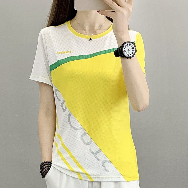 2025户外速干衣女短袖T恤圆领跑步徒步休闲吸汗透气拼色夏运动服