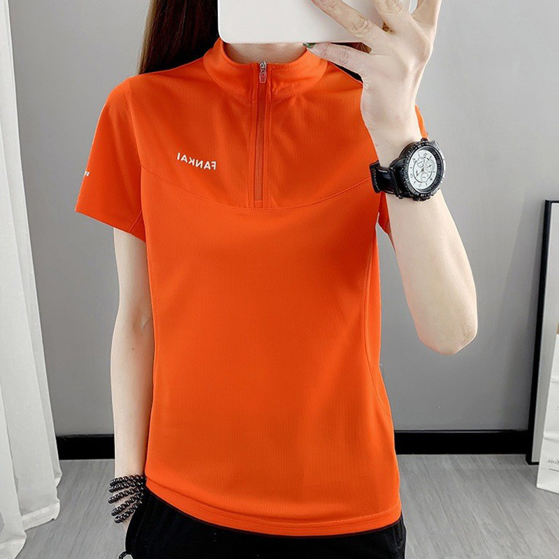 户外速干t恤女短袖立领防晒夏季轻薄款透气跑步运动衣徒步登山服