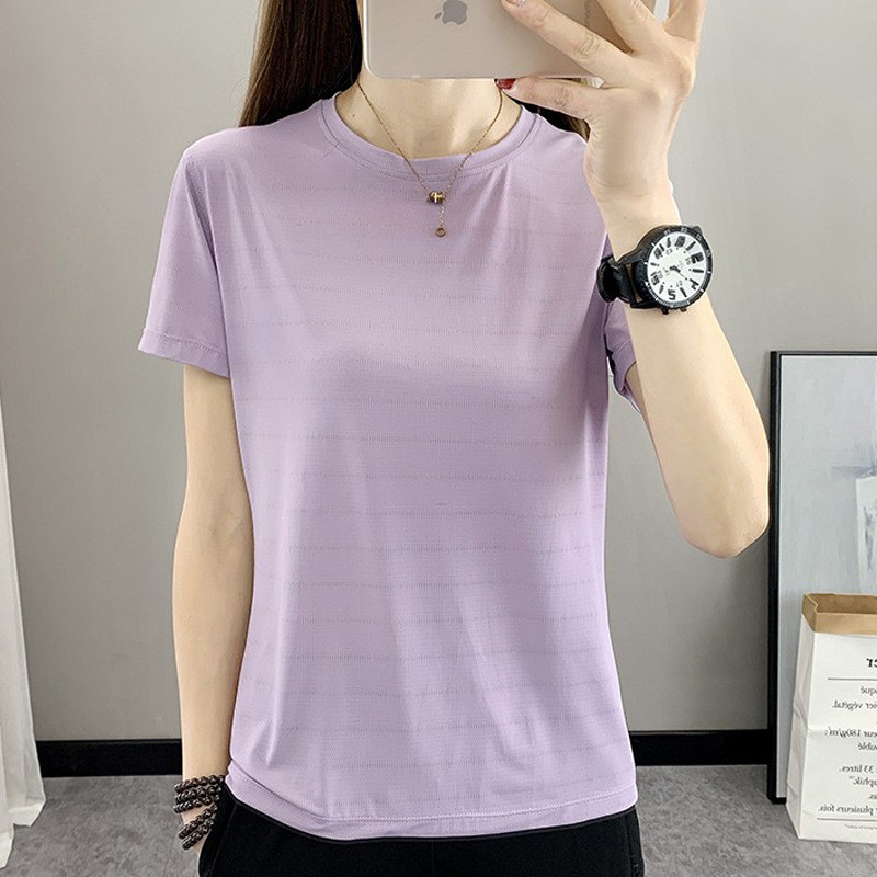 夏季薄款户外运动圆领速干衣短袖女速干T恤跑步透气快干冰丝半袖